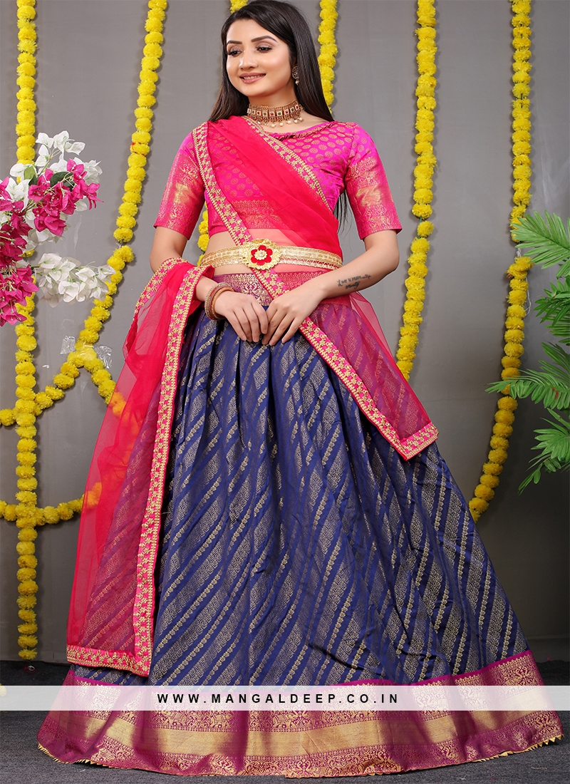 Navy blue Color Zari Weaving & Embroidery Border Dupatta Work Lehenga Navy blue Color Zari Weaving & Embroidery Border Dupatta Work Lehenga