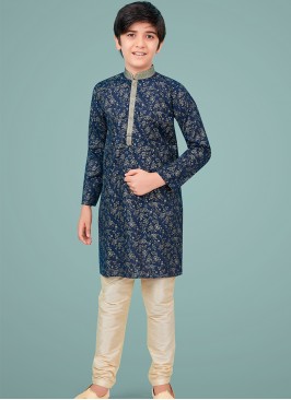 Navy Blue cottan silk Indo Western Suit for Boys.