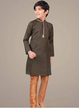 Mehndi Green cottan silk Indo Western Suit for Boy