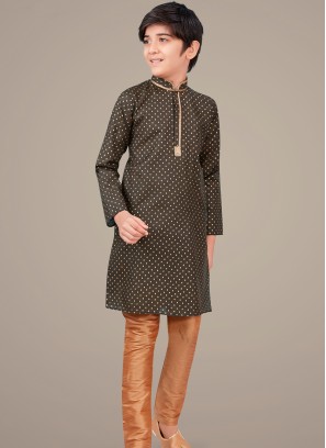 Mehndi Green cottan silk Indo Western Suit for Boys.