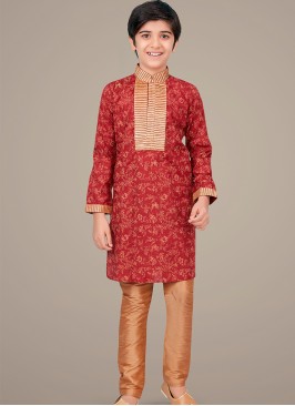 Marron cottan silk Indo Western Suit for Boys.