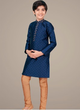 Navy Blue jaquard Indo Western Suit for Boys.