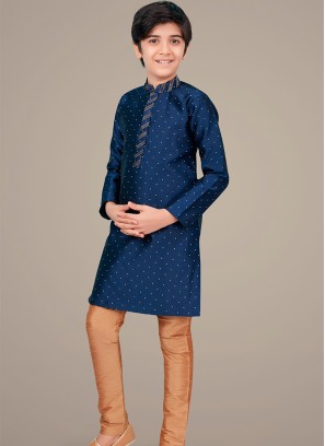 Navy Blue jaquard Indo Western Suit for Boys.