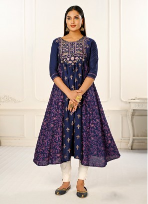 Navy Blue Cotton Designer Kurti