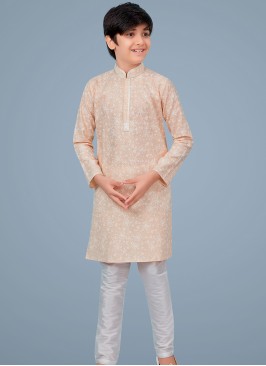 Light Peach cotton silk Indo Western Suit for Boys.