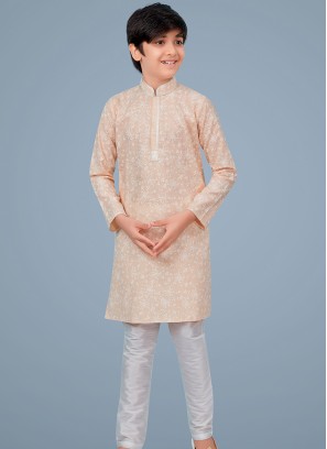 Light Peach cotton silk Indo Western Suit for Boys.