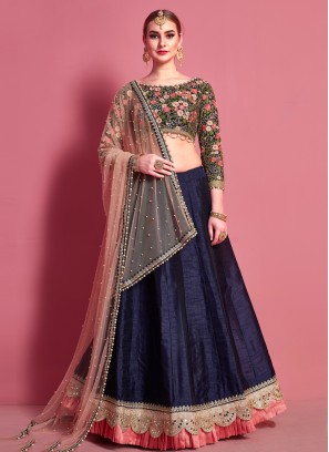 Navy Blue Embroidered A Line Lehenga Choli