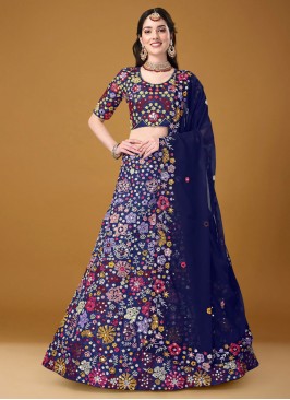 Navy Blue Embroidered Designer Long Lehenga Choli