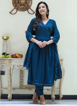 Navy Blue Embroidered Reception Readymade Suit