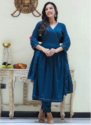 Navy Blue Embroidered Reception Readymade Suit