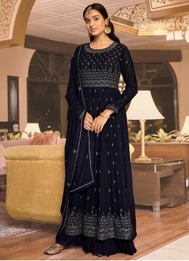 Navy Blue Embroidered Wedding Palazzo Salwar Suit