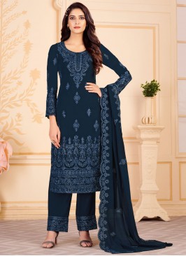 Navy Blue Faux Georgette Salwar Kameez