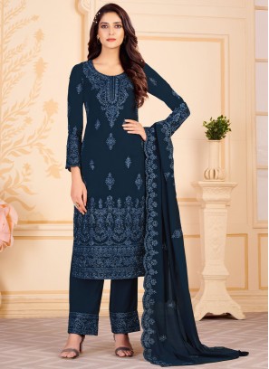 Navy Blue Faux Georgette Salwar Kameez