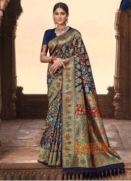 Navy Blue Festival Banarasi Silk Traditional Designer Saree