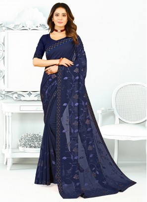 Navy Blue Festival Contemporary Style Saree