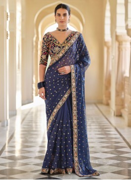 Navy Blue Festival Organza Classic Saree