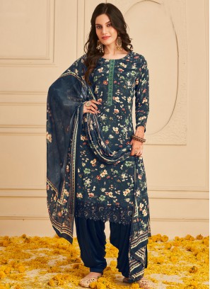 Navy Blue Festival Pure Crepe Salwar Kameez