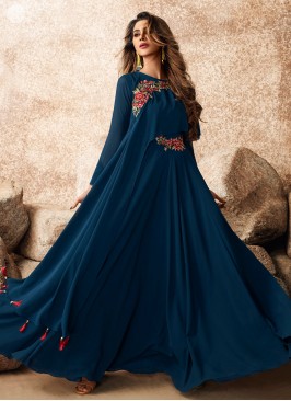 Navy Blue Georgette Festival Gown 