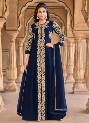 Navy Blue Georgette Mehndi Salwar Kameez