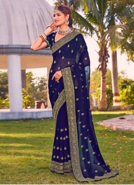 Navy Blue Georgette Party Trendy Saree