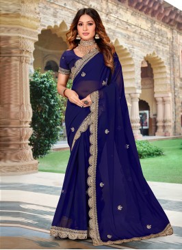 Navy Blue Georgette Trendy Saree