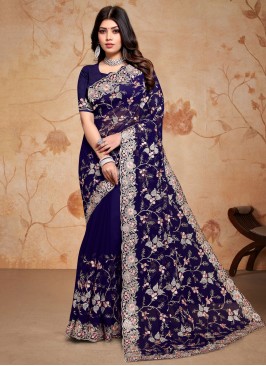 Navy Blue Georgette Trendy Saree