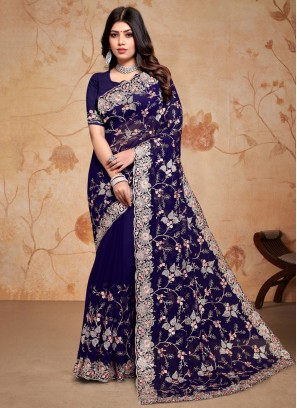 Navy Blue Georgette Trendy Saree