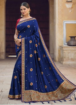 Navy Blue Handwork Art Silk Contemporary Style Saree