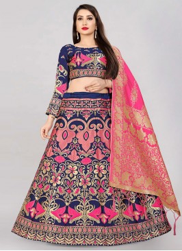 Navy Blue Jacquard Work Jacquard Lehenga Choli