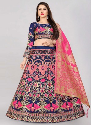 Navy Blue Jacquard Work Jacquard Lehenga Choli