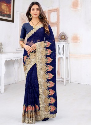 Navy Blue Net Ceremonial Classic Saree