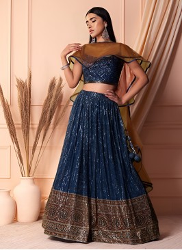 Navy Blue Net Party Readymade Lehenga Choli