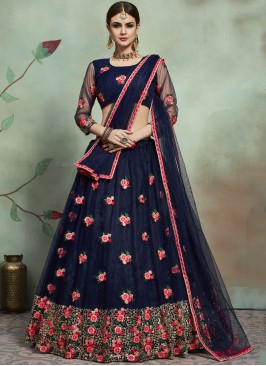 Navy Blue Net Trendy Lehenga Choli