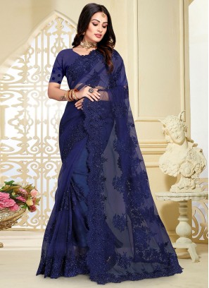 Navy Blue Net Trendy Saree