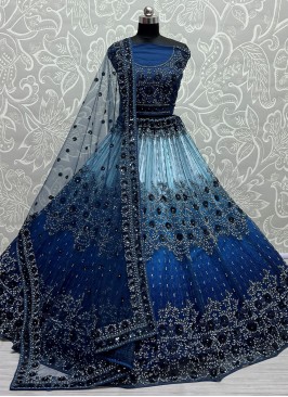 Navy Blue Net Wedding A Line Lehenga Choli