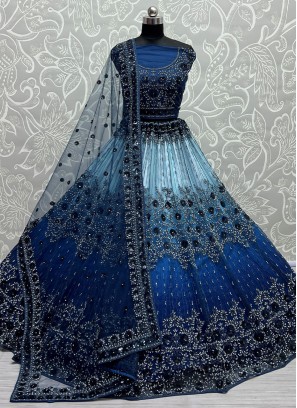 Navy Blue Net Wedding A Line Lehenga Choli
