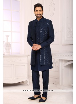 Navy Blue Opulent Ornaments  Mirror Work Jacket St