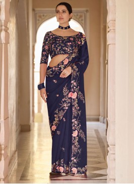 Navy Blue Organza Classic Saree