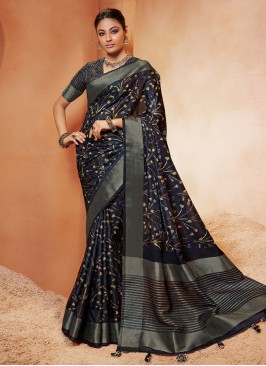 Navy Blue Reception Crepe Silk Classic Saree