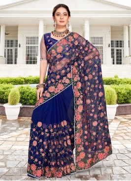 Navy Blue Resham Net Classic Saree