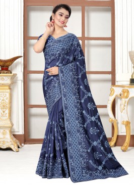 Navy Blue Resham Traditional Saree