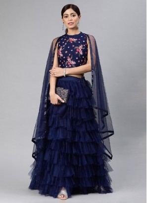 Navy Blue Ruffle Ceremonial Trendy Lehenga Choli