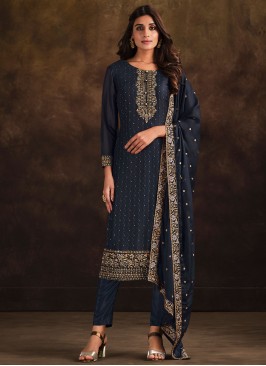 Navy Blue Sangeet Georgette Pant Style Suit