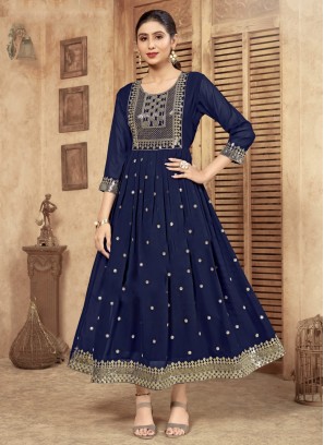 Navy Blue Sequins Party Wear Kurti