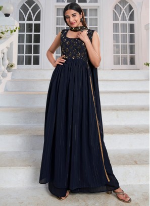 Navy Blue Sequins Trendy Salwar Kameez