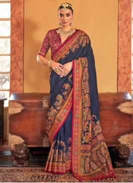 Navy Blue Silk Contemporary Saree