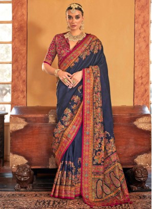 Navy Blue Silk Contemporary Saree