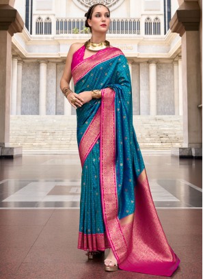 Navy Blue Silk Designer Saree