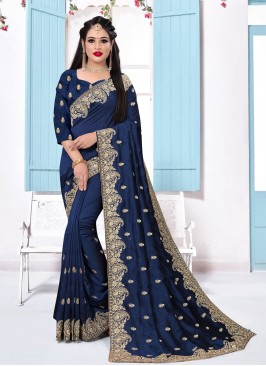 Navy Blue Silk Festival Designer Saree