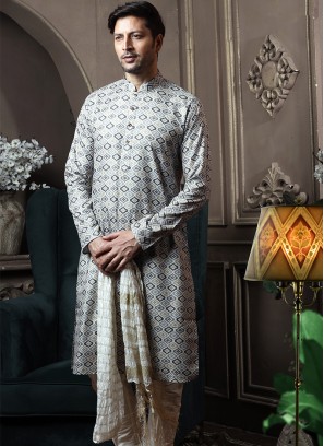 Multi Colour Silk Kurta Pajama with Off-White ArtSilk Trouser.